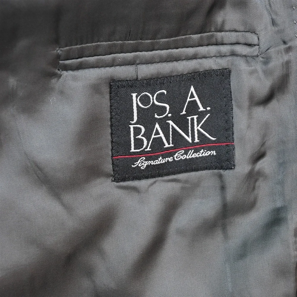 Jos A Bank 46R 38x30 Gray Herringbone 100% Wool Mens Jacket Pants Suit